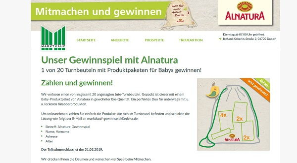 Marktkauf Alnatura Gewinnspiel 20 Baby Produktpakete