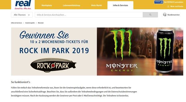 Monster Energy Gewinnspiel real Rock am Park 2019