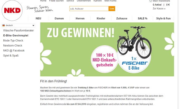 NKD E-Bike Gewinnspiel Fischer Fahrrad