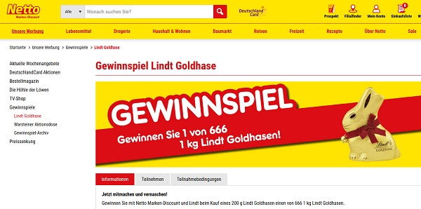 Netto Gewinnspiel Lindt Goldhasen