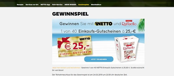 Netto und Raffaelo Gewinnspiel 40 Einkaufsgutscheine gewinnen