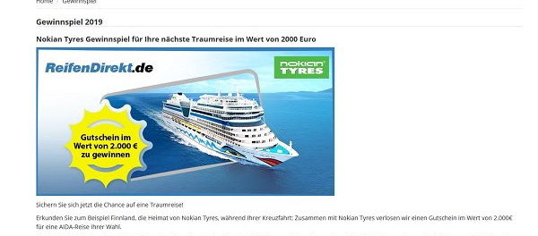 ReifenDirekt Gewinnspiel 2.000 Euro AIDA Reisegutschein