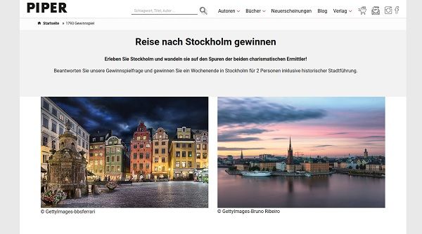 Stockholm Reise Gewinnspiel Piper Verlag