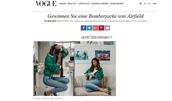 Vogue Gewinnspiel Damen Bomberjacke von Airfield