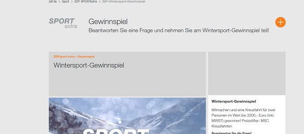 ZDF Wintersport Gewinnspiel Sport Extra Kreuzfahrt 2019