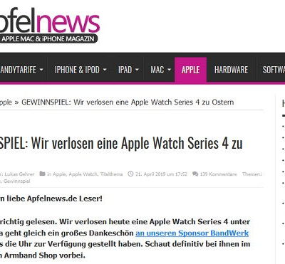 Apfelnews Oster-Gewinnspiel Apple Watch Series 4 Verlosung