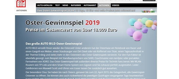Auto Bild Oster-Gewinnspiel 2019 Notebook Fernseher Werkzeugkoffer
