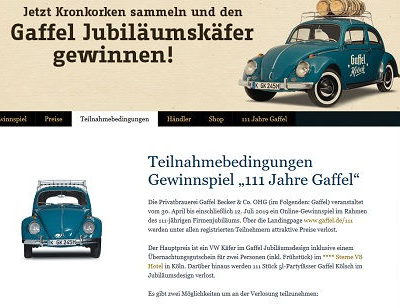 Auto-Gewinnspiel Gaffel Kronkorkenaktion VW Käfer Oldtimer
