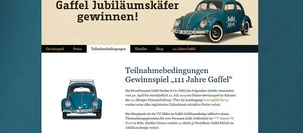 Auto-Gewinnspiel Gaffel Kronkorkenaktion VW Käfer Oldtimer