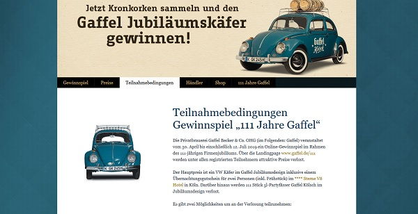Auto-Gewinnspiel Gaffel Kronkorken Aktion VW Käfer Oldtimer
