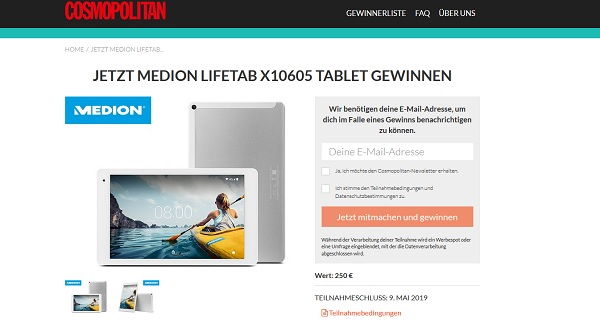 Cosmopolitan Gewinnspiel Medion Lifetab Tablet