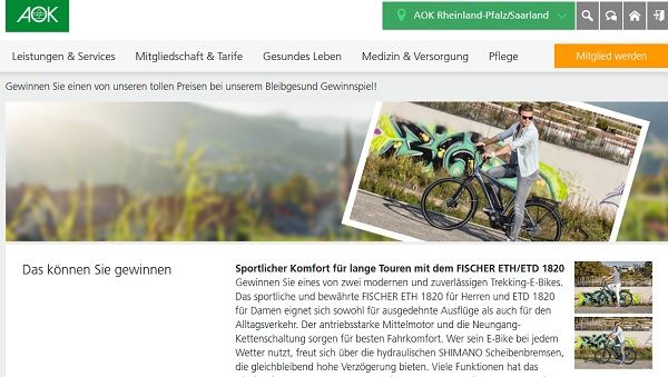 E-Bike Gewinnspiel AOK Südbayern 2x FISCHER ETH 1820