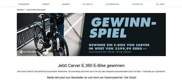 E-Bike Gewinnspiel Fahrrad XXL Carver E.360 Verlosung