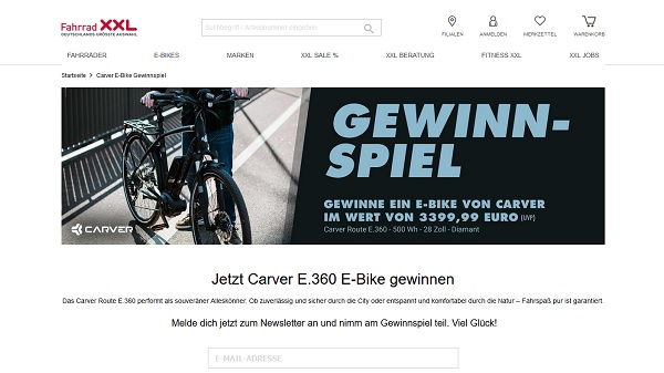 E-Bike Gewinnspiel Fahrrad XXL Carver E.360 Verlosung