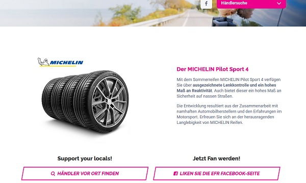 EFR Online Gewinnspiel Michelin Autoreifen Pilot Sport 4