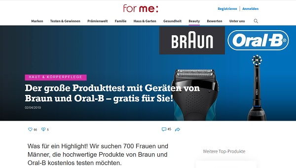 For me Gewinnspiel 700 Braun und Oral-B gratis Produkte