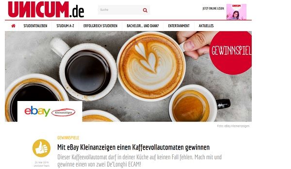 Gewinnspiel Unicum und eBay Kleinanzeigen Kaffeevollautomat