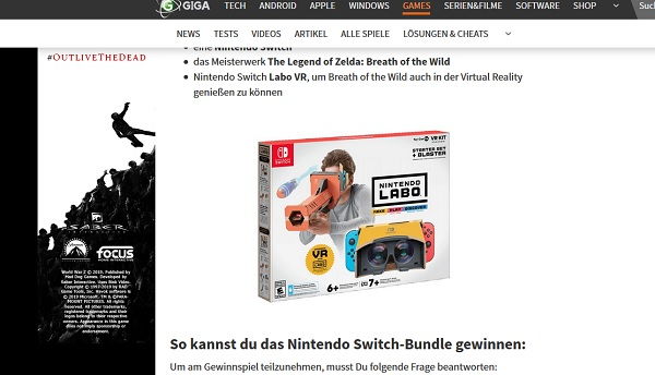 Giga Gewinnspiel Nintendo Switch-Bundle