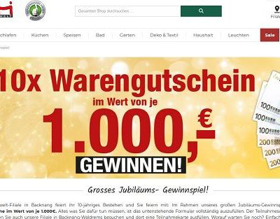 Opti-Wohnwelt Gewinnspiel 10x 1.000 Euro Möbelgutschein