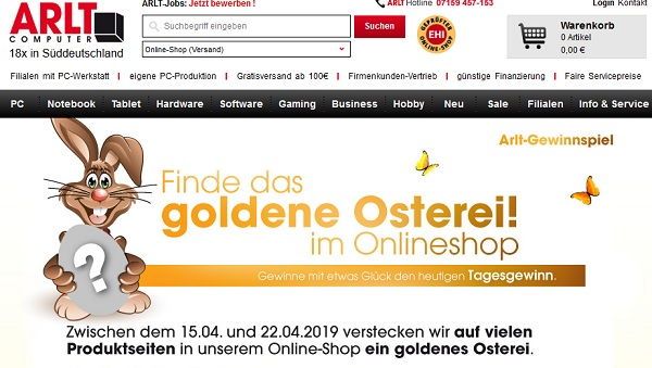Oster-Gewinnspiel Arlt-Computer Goldenes Osterei Suche 2019