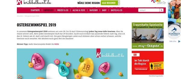 Oster-Kalender Gewinnspiel Kribbelbunt tägl. Gewinne