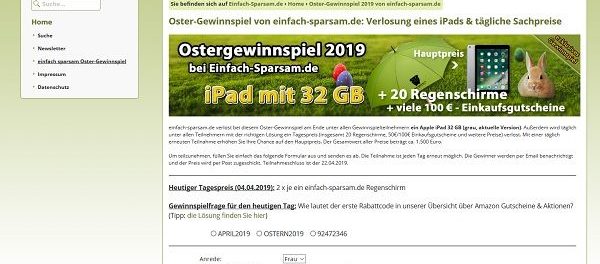 Ostergewinnspiel 2019 Einfach-Sparsam.de Apple iPad uvm.