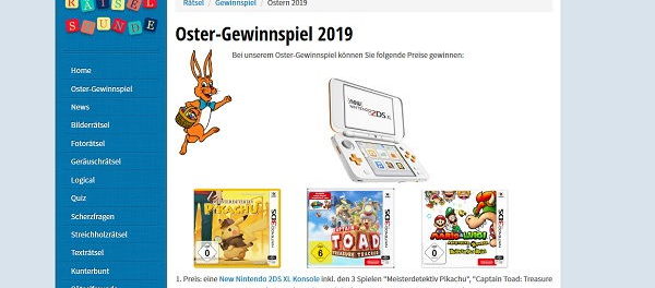Rätselstunde Oster-Gewinnspiel New Nintendo 2DS Spielkonsole