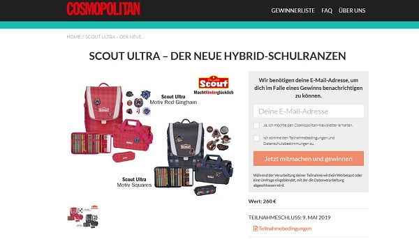 Scout Schulranzen Gewinnspiel Cosmopolitan