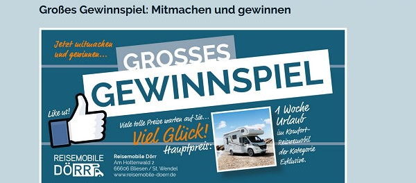 Wohnmobil Gewinnspiel Reisemobile Doerr Urlaub gewinnen