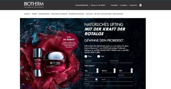 BIOTHERM Gewinnspiel 5.000 hochwertige Probiersets kostenlos