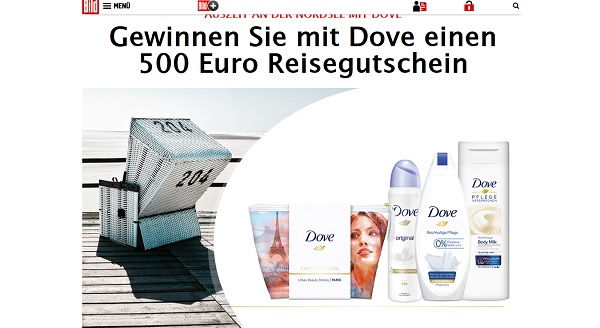 Dove und Bild Gewinnspiel 500 Euro Reisegutscheine