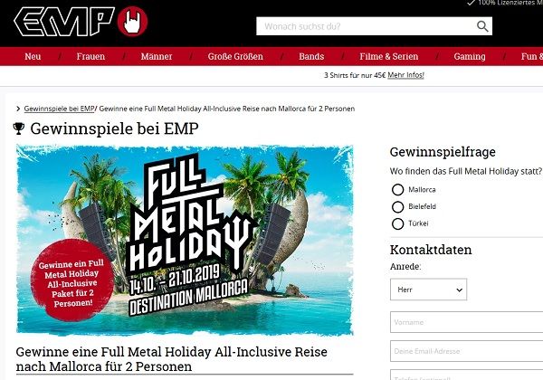 EMP Versand Gewinnspiel Full Metal Holiday Mallorca Urlaubsreise