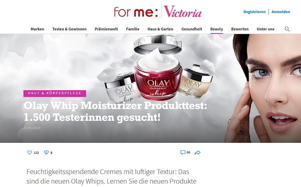 For Me Victoria Gewinnspiel 1.500 Olay Produkttester