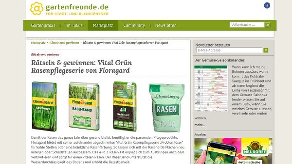 Gartenfreunde Gewinnspiel 10 Rasenpflege und Samen Sets