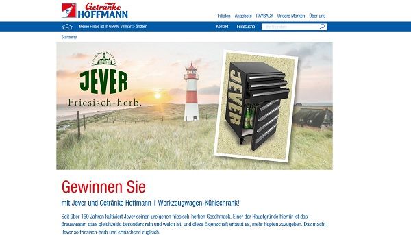 Getränke Hoffmann und Jever Gewinnspiel Werkzeugwagen Kühlschrank