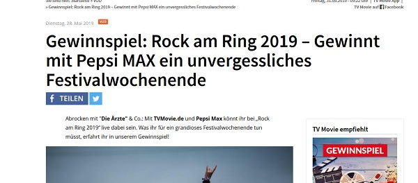 Gewinnspiel TVMovie und Pepsi MAX verlosen Rock am Ring Wochenende