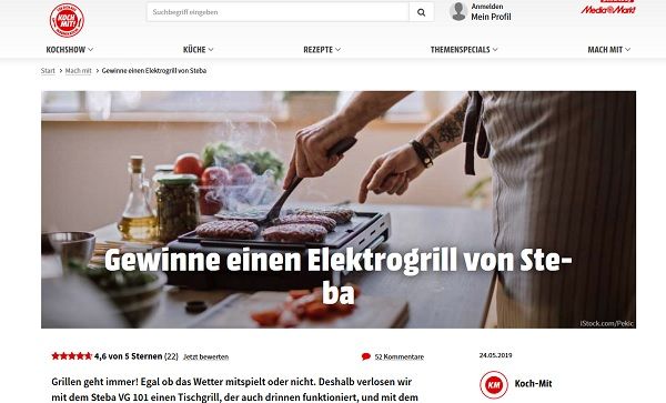 Koch Mit Gewinnspiel Steba Elektrogrill Verlosung