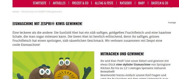 Kribbelbunt Gewinnspiel Zespri Kiwi verlost Eismaschine