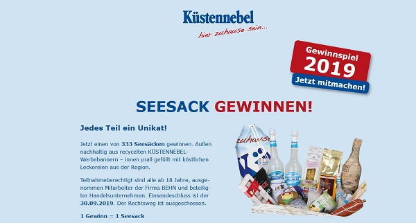 Küstennebel Gewinnspiel 333 Seesäcke mit Delikatessen