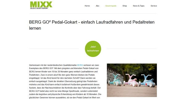 MIXX Magazin Gewinnspiel Berg GO Pedal Gokarts