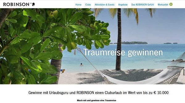 Reise-Gewinnspiel 10.000 Euro Robinson Cluburlaub gewinnen