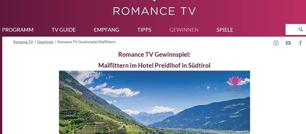 Romance TV Gewinnspiel Südtirol Urlaub gewinnen