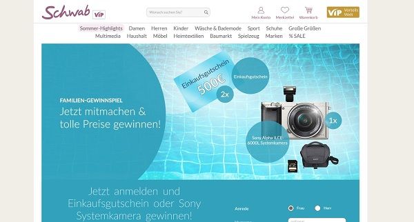 Schwab Versand Gewinnspiel 500 Euro Gutschein und Sony Kamera