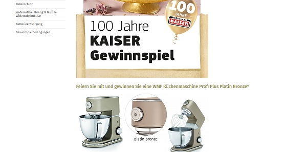 WMF Küchenmaschine Profi Plus Gewinnspiel Kaiser 100 Jahre