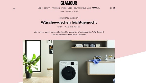 Waschmaschinen Gewinnspiel Glamour verlost 2 Bauknecht Maschinen