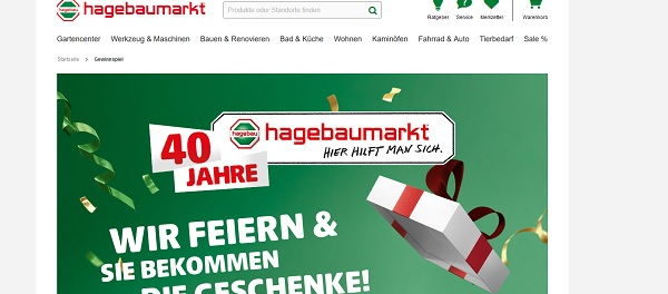 hagebaumarkt Jubiläums-Gewinnspiel Sofortgewinne und Einkaufsgutscheine