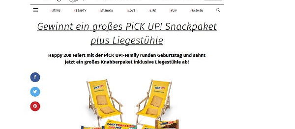 mädchen.de und Pick Up Gewinnspiel Liegestühle und Knabberpakete