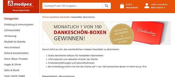 medpex Gewinnspiel 100 Dankeschön-Boxen mit Inhalt im Wert von je 70 €