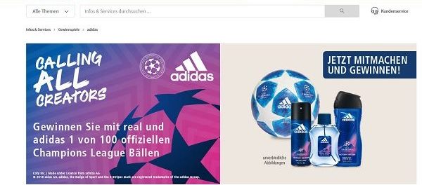 real und adidas Gewinnspiel 100 Champions League Fussbälle