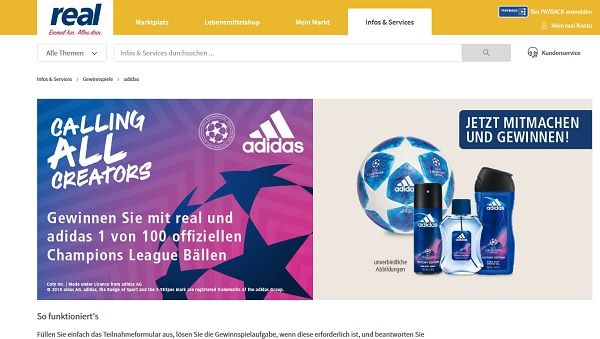 real und adidas Gewinnspiel 100 Champions League Fussbälle